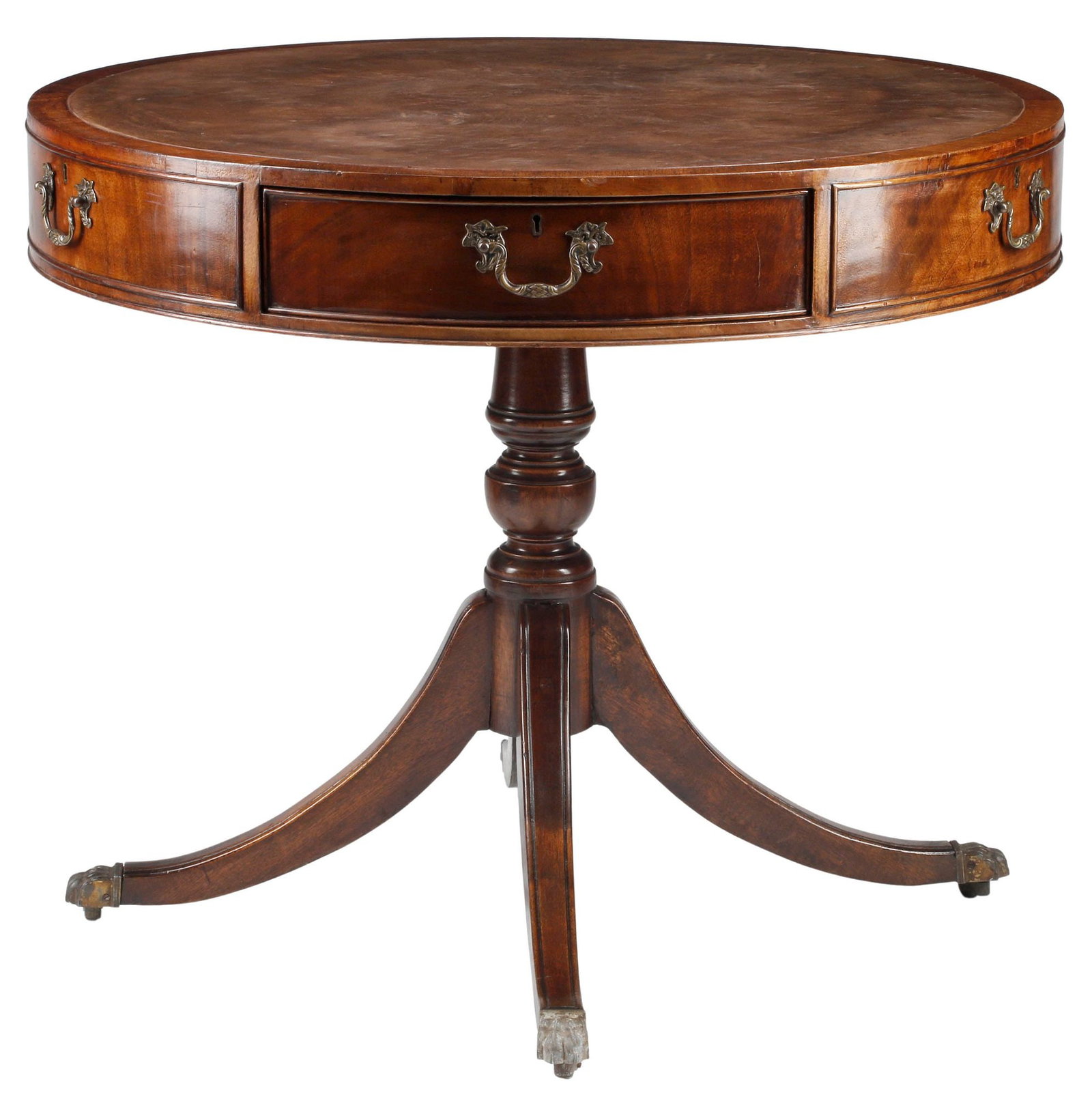 REGENCY STYLE LEATHER-TOP MAHOGANY DRUM / RENT TABLE (1 of 5)