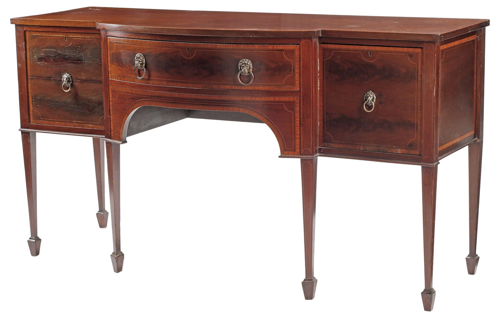 GEORGE III PERIOD INLAID MAHOGANY BOWFRONT SIDEBOARD (1 of 9)