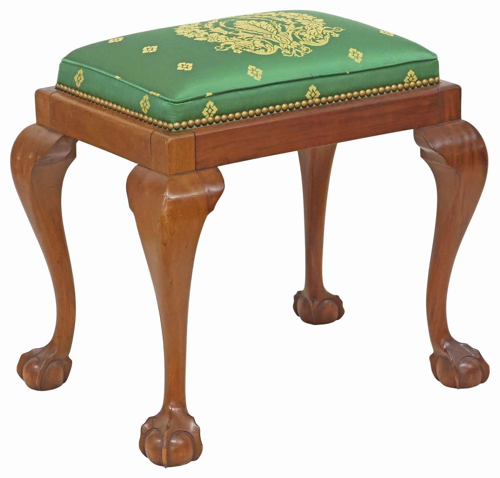 CHIPPENDALE STYLE UPHOLSTERED MAHOGANY STOOL (1 of 5)