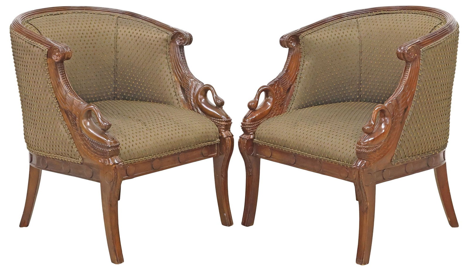 (2) FRENCH EMPIRE STYLE CARVED MAHOGANY UPHOLSTERED ARMCHAIRS (1 of 4)