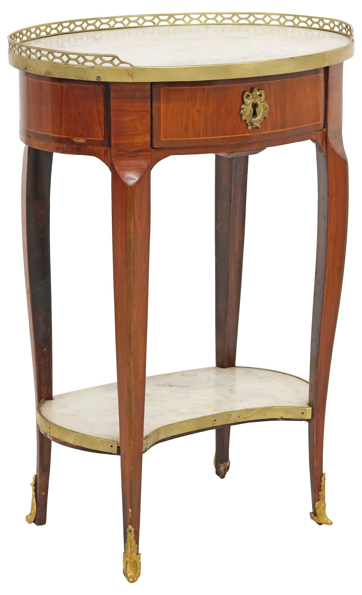 FRENCH LOUIS XV PERIOD MARBLE-TOP INLAID EXOTIC VENEER SIDE TABLE, LATE 18THC. (1 of 5)