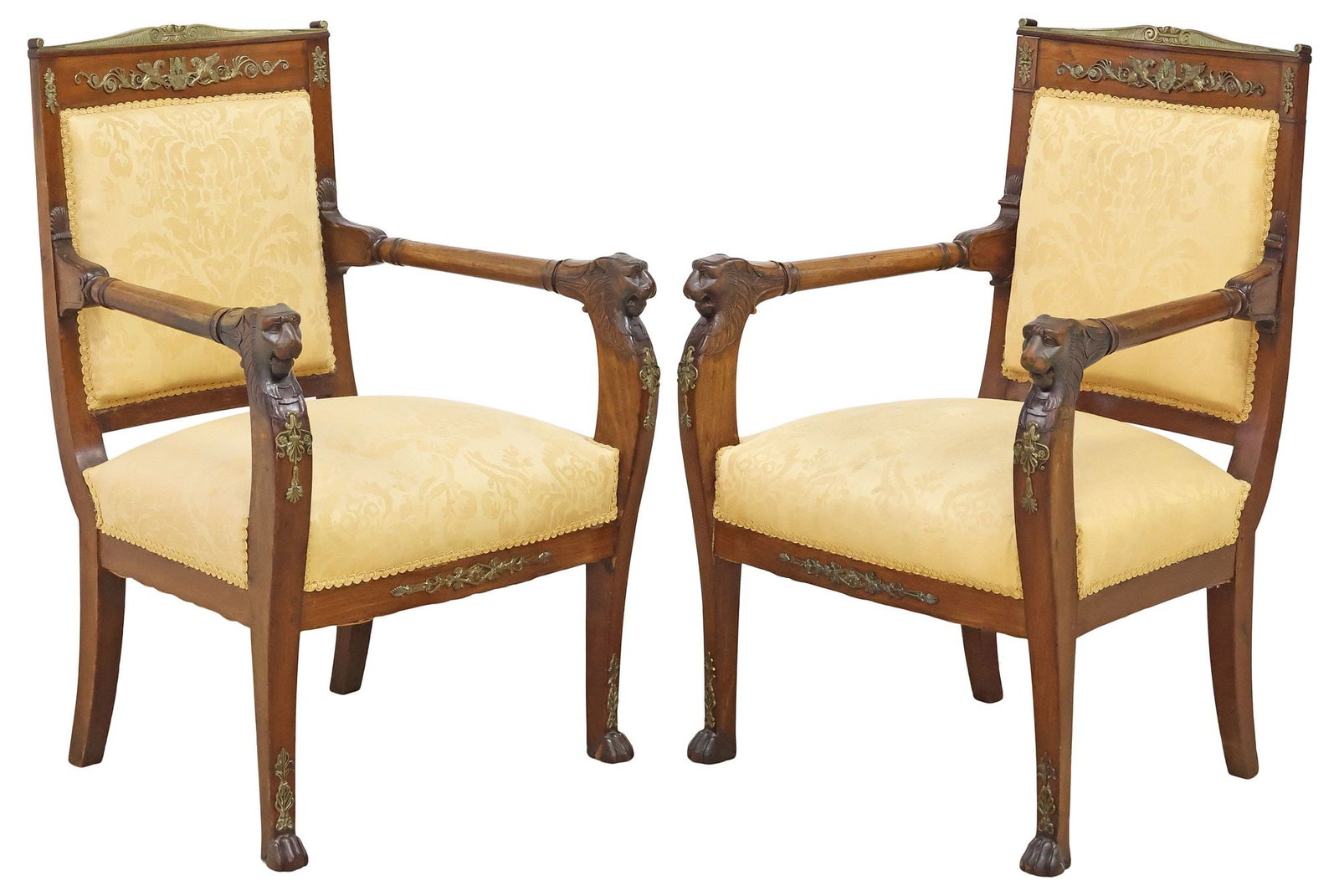 (2) FINE FRENCH EMPIRE MAHOGANY BRONZE MOUNTED ARMCHAIRS / FAUTEUILS (1 of 5)