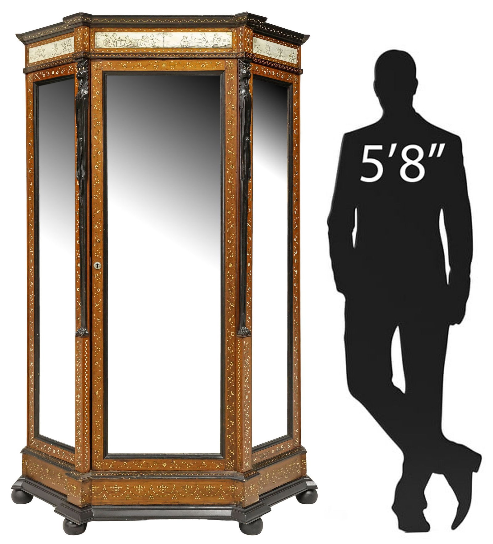 ANGLO-INDIAN BONE-INLAID & MIRRORED TEAK CABINET (1 of 7)