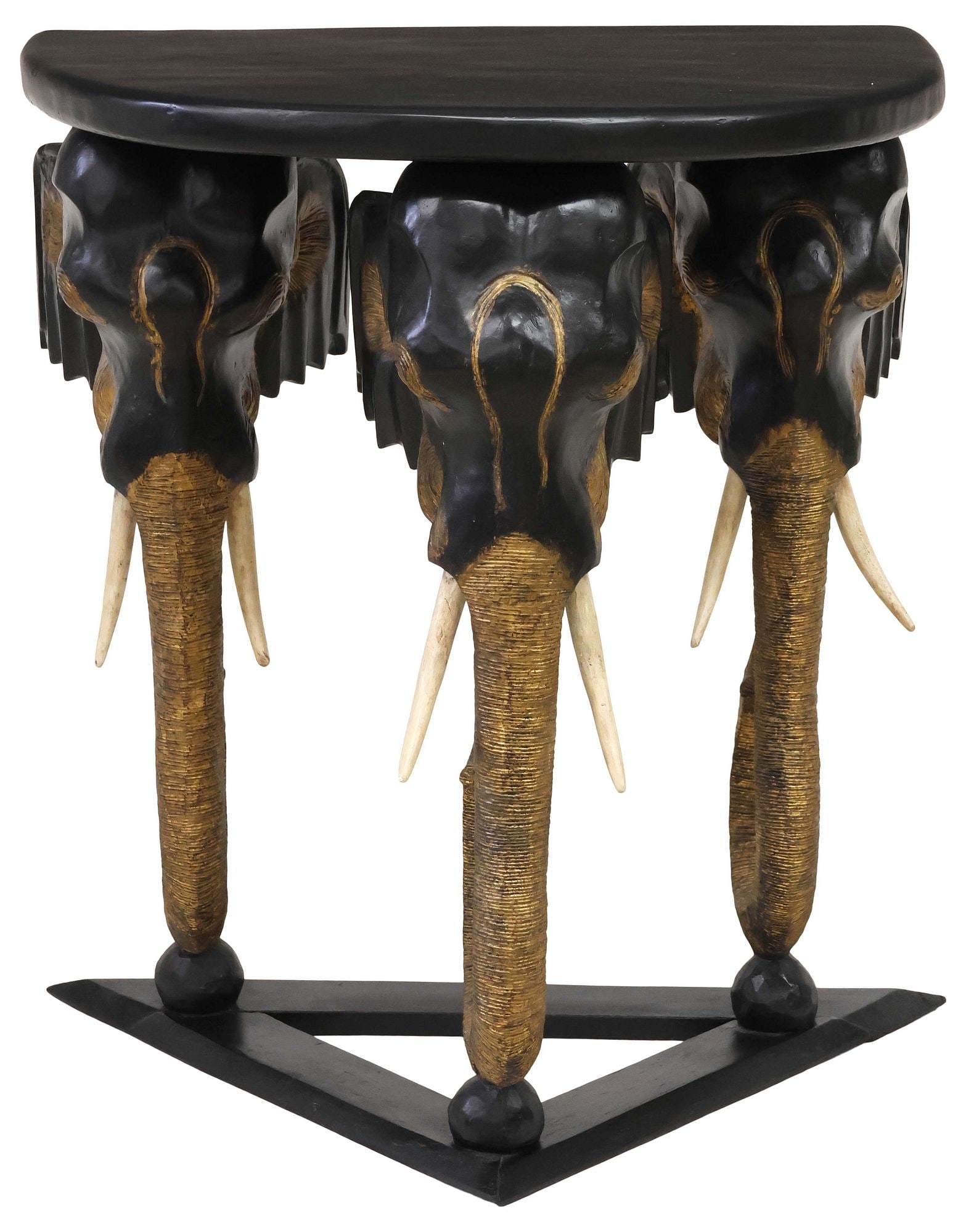 FIGURAL CARVED WOOD 'ELEPHANTS' DEMILUNE CONSOLE TABLE (1 of 5)