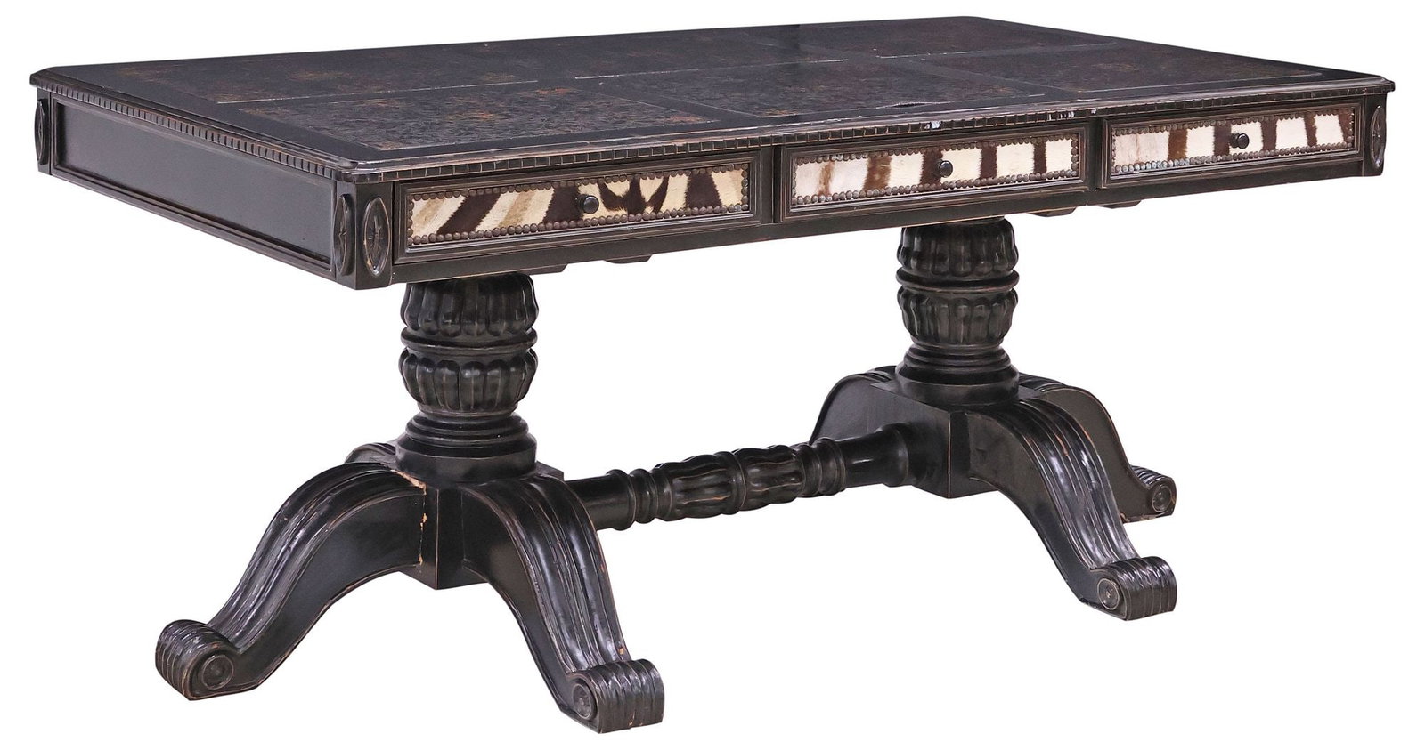 JORGE KURCYN (ATTRIB.) ZEBRA HIDE & LEATHER-INSET EBONIZED WRITING DESK (1 of 8)