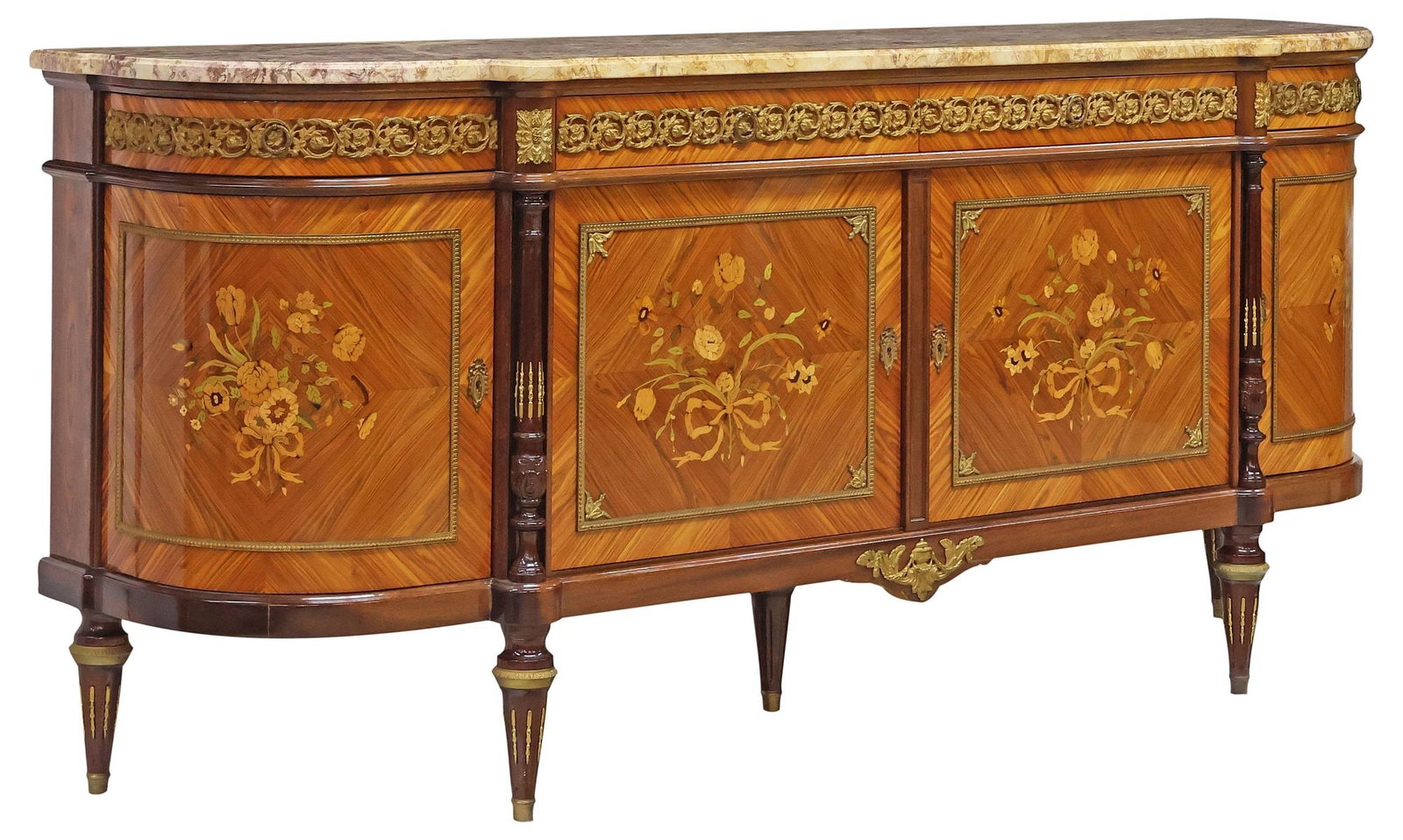 FRENCH LOUIS XVI STYLE MARBLE-TOP LACQUERED BREAKFRONT SIDEBOARD (1 of 6)