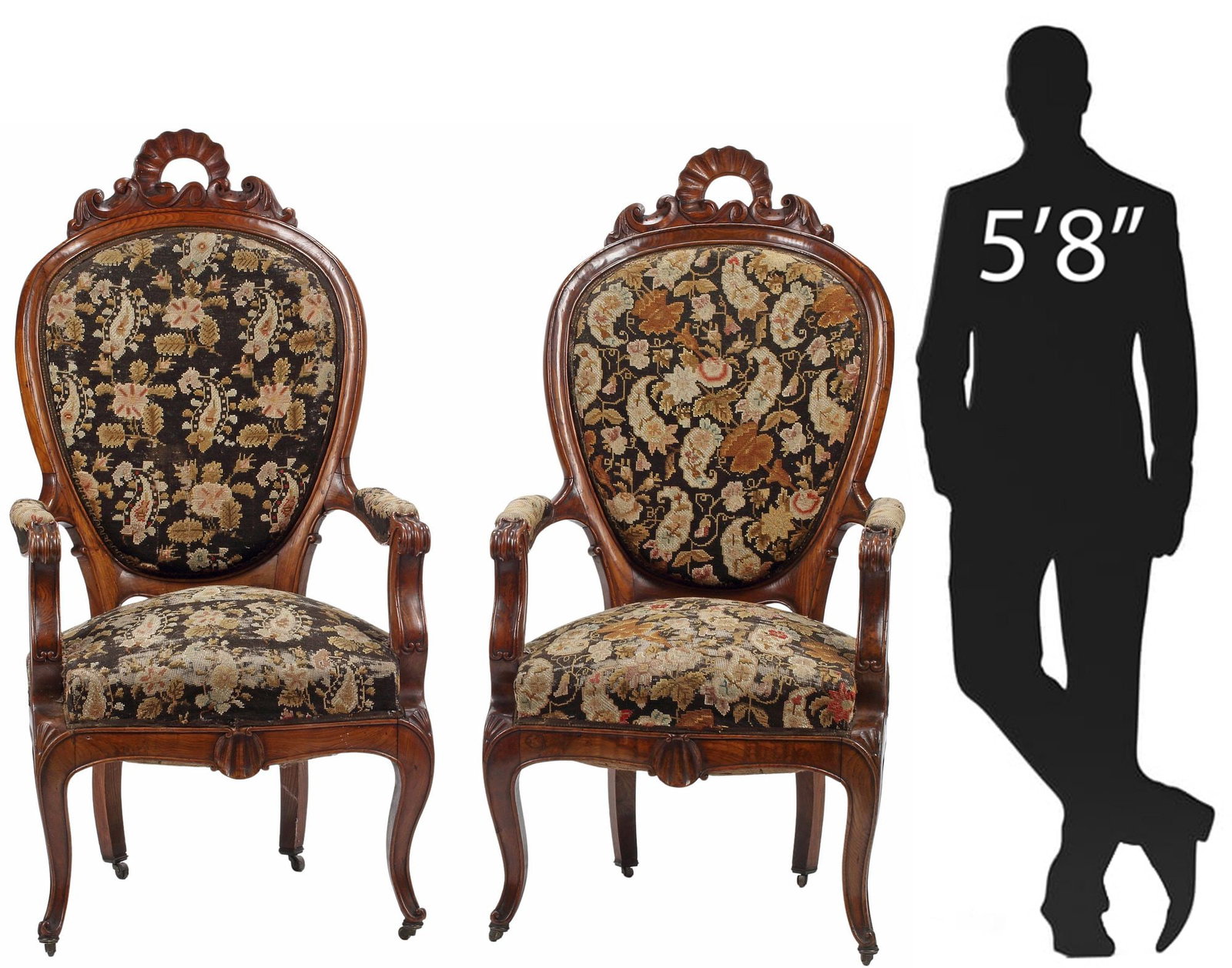 (2) VICTORIAN CARVED WALNUT & NEEDLEPOINT PARLOR CHAIRS (1 of 7)