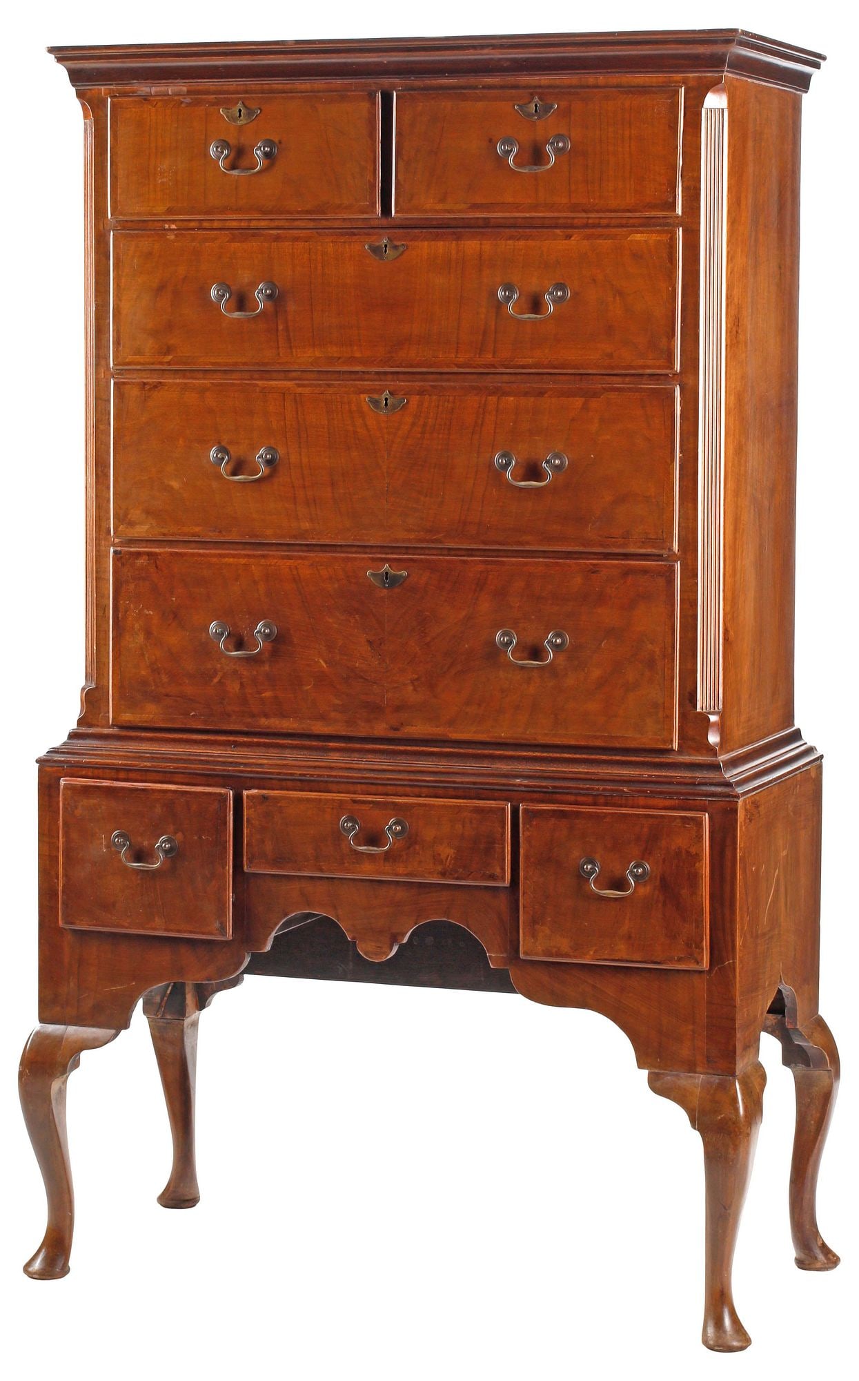 AMERICAN QUEEN ANNE STYLE BURLWOOD HIGHBOY / CHEST-ON-CHEST (1 of 6)