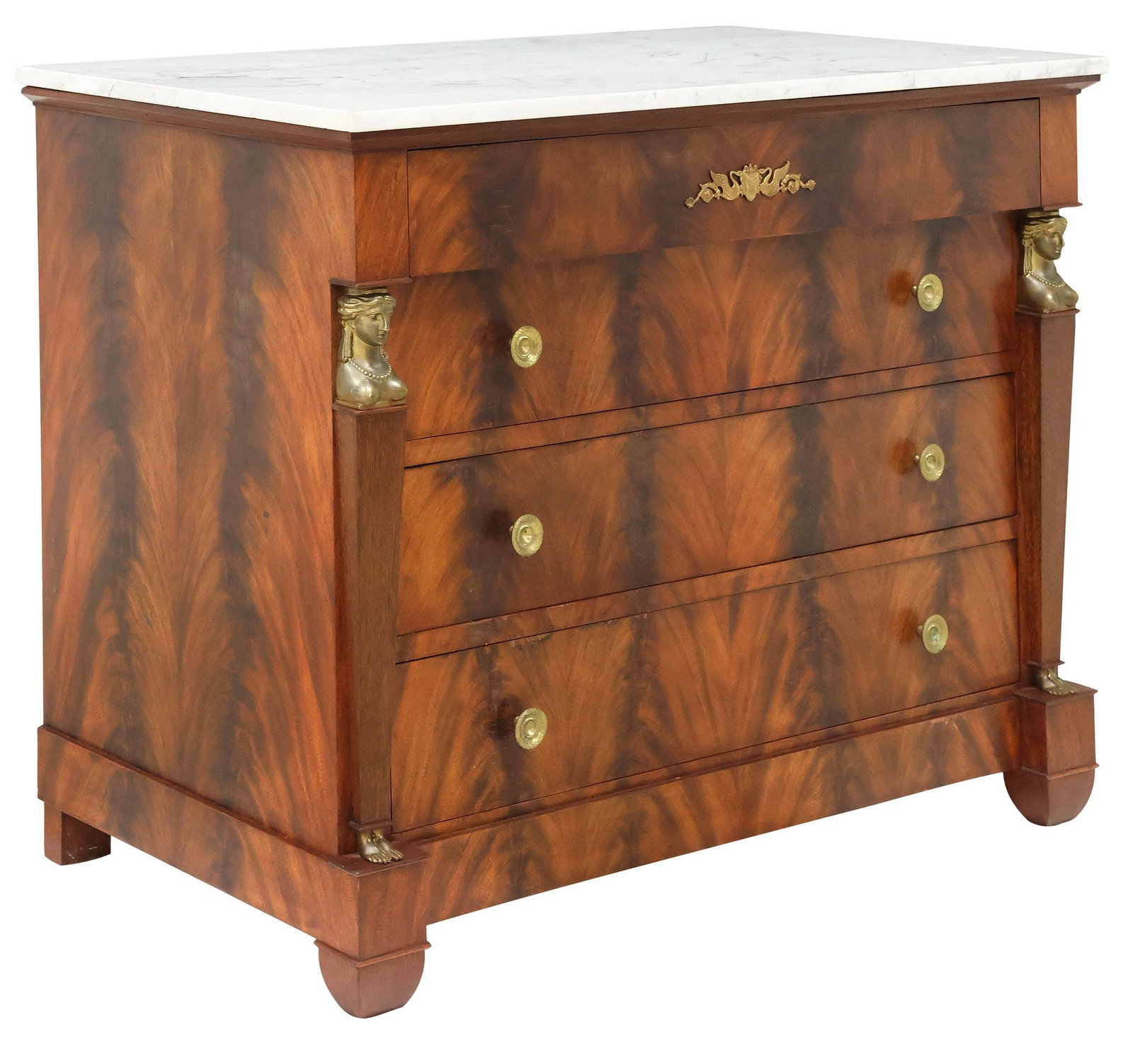 FRENCH EMPIRE STYLE MARBLE-TOP MAHOGANY COMMODE (1 of 5)