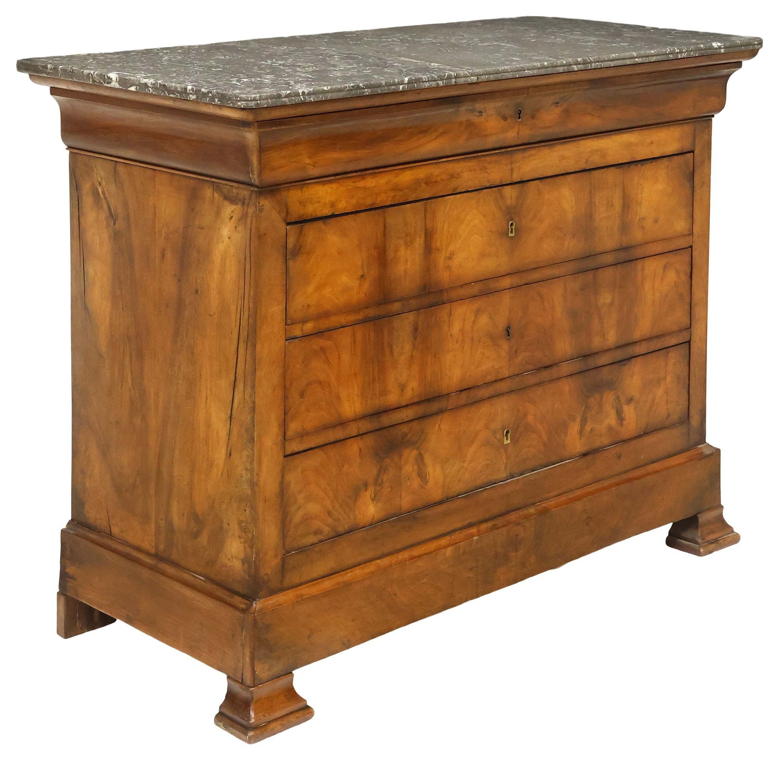 FRENCH LOUIS PHILIPPE MARBLE-TOP BURLED WALNUT COMMODE (1 of 5)
