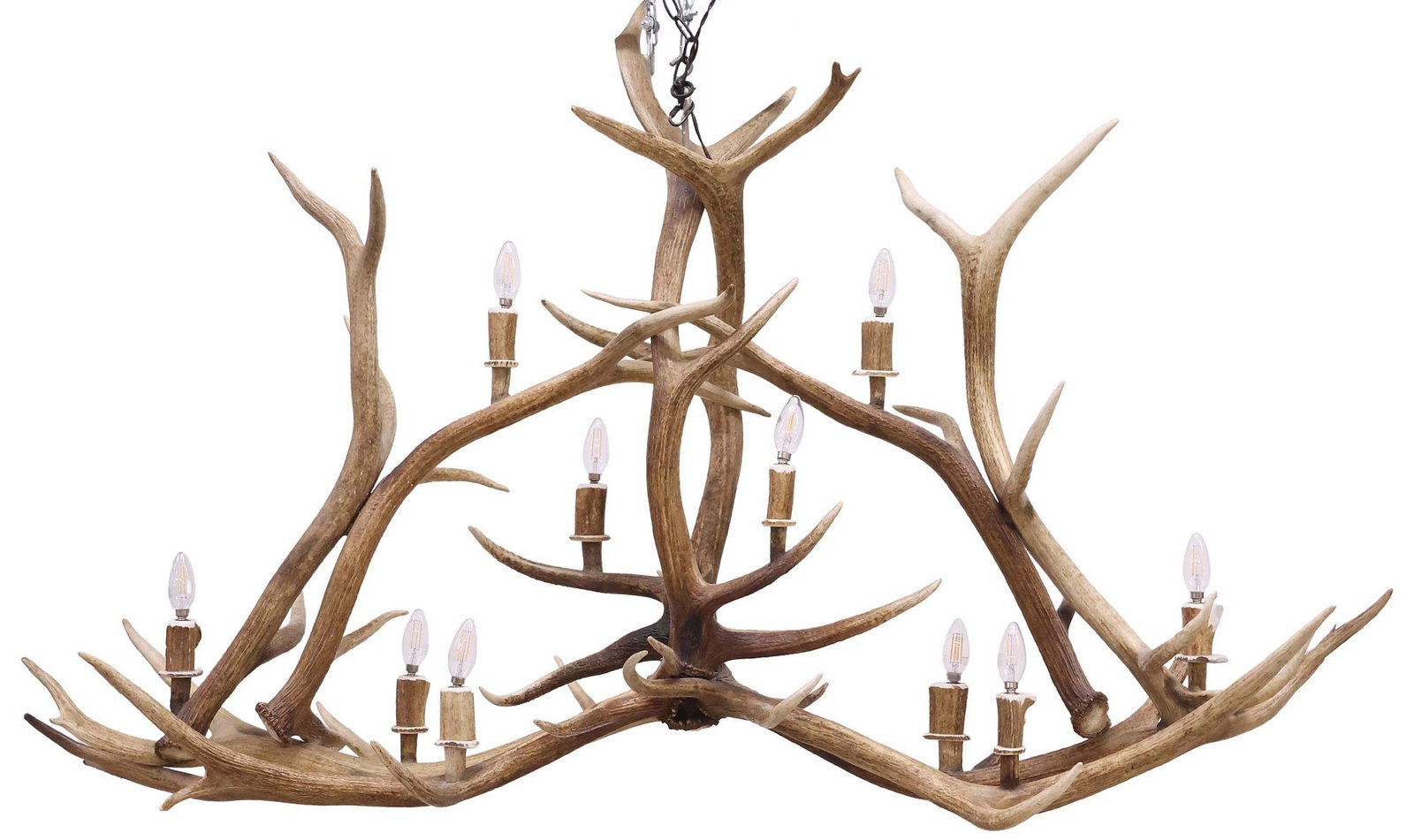 LARGE CUSTOM DEER ANTLER SCULPTURAL 10-LIGHT CHANDELIER (1 of 4)