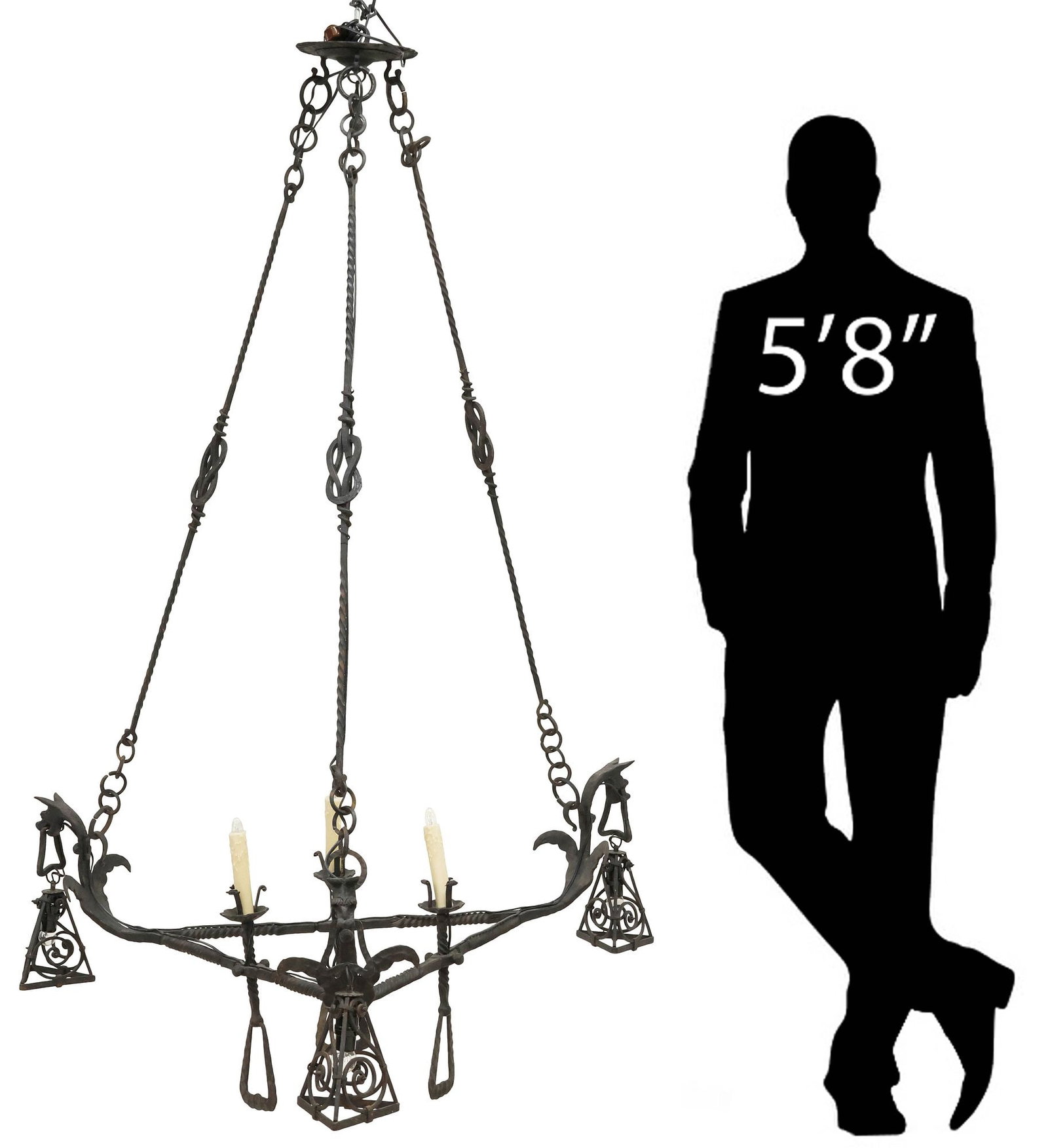 MONUMENTAL GAUDI STYLE WROUGHT IRON 6-LIGHT CHANDELIER, 72"H (1 of 6)