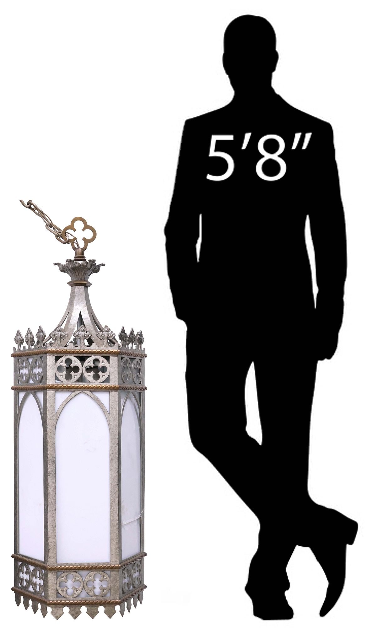 LARGE GOTHIC STYLE CAST METAL & GLASS ECCLESIASTICAL 4-LT LANTERN, 47.5"H (1 of 4)