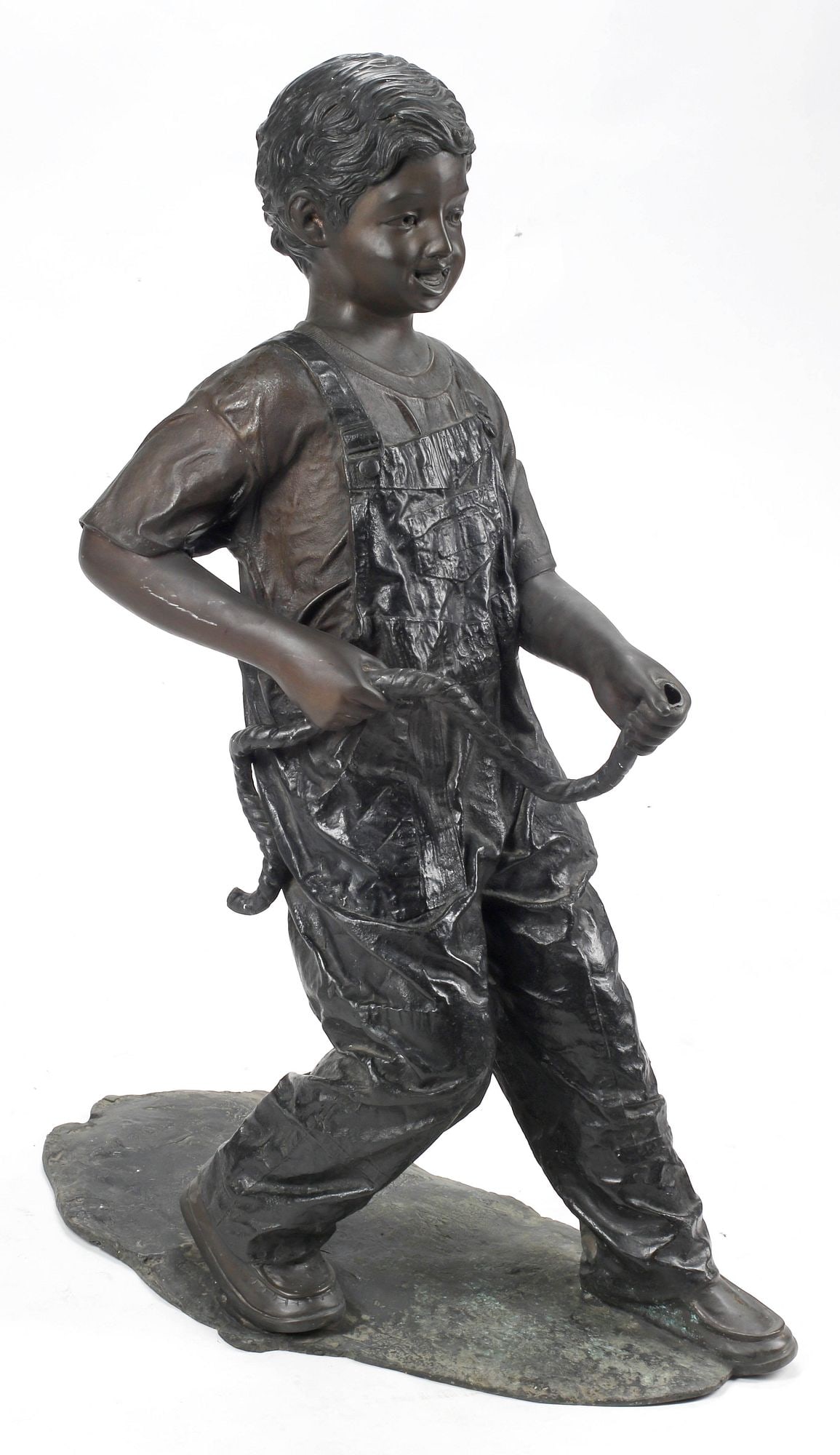 PATINATED BRONZE SCULPTURE, YOUNG BOY WITH GARDEN HOSE, 36"H (1 of 5)