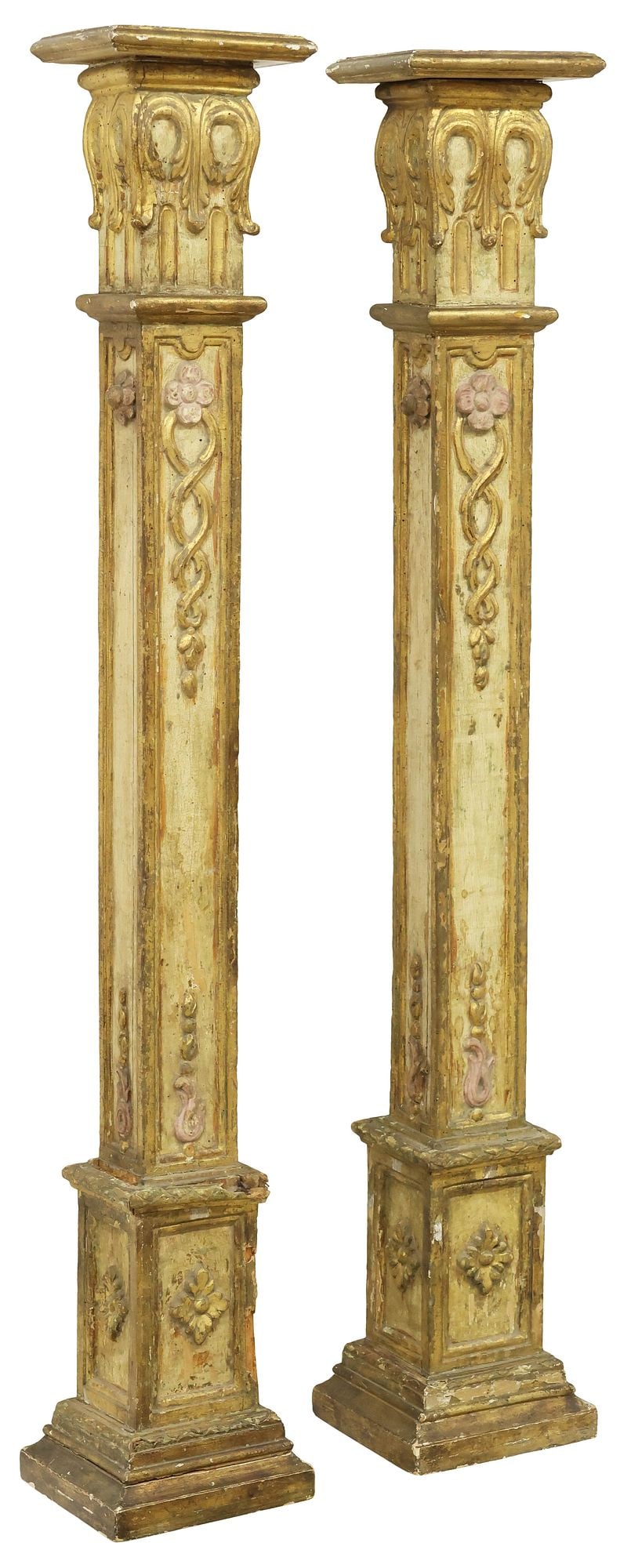 (2) LARGE ITALIAN ARCHITECTURAL PARCEL GILT COLUMNS , 59"H (1 of 5)