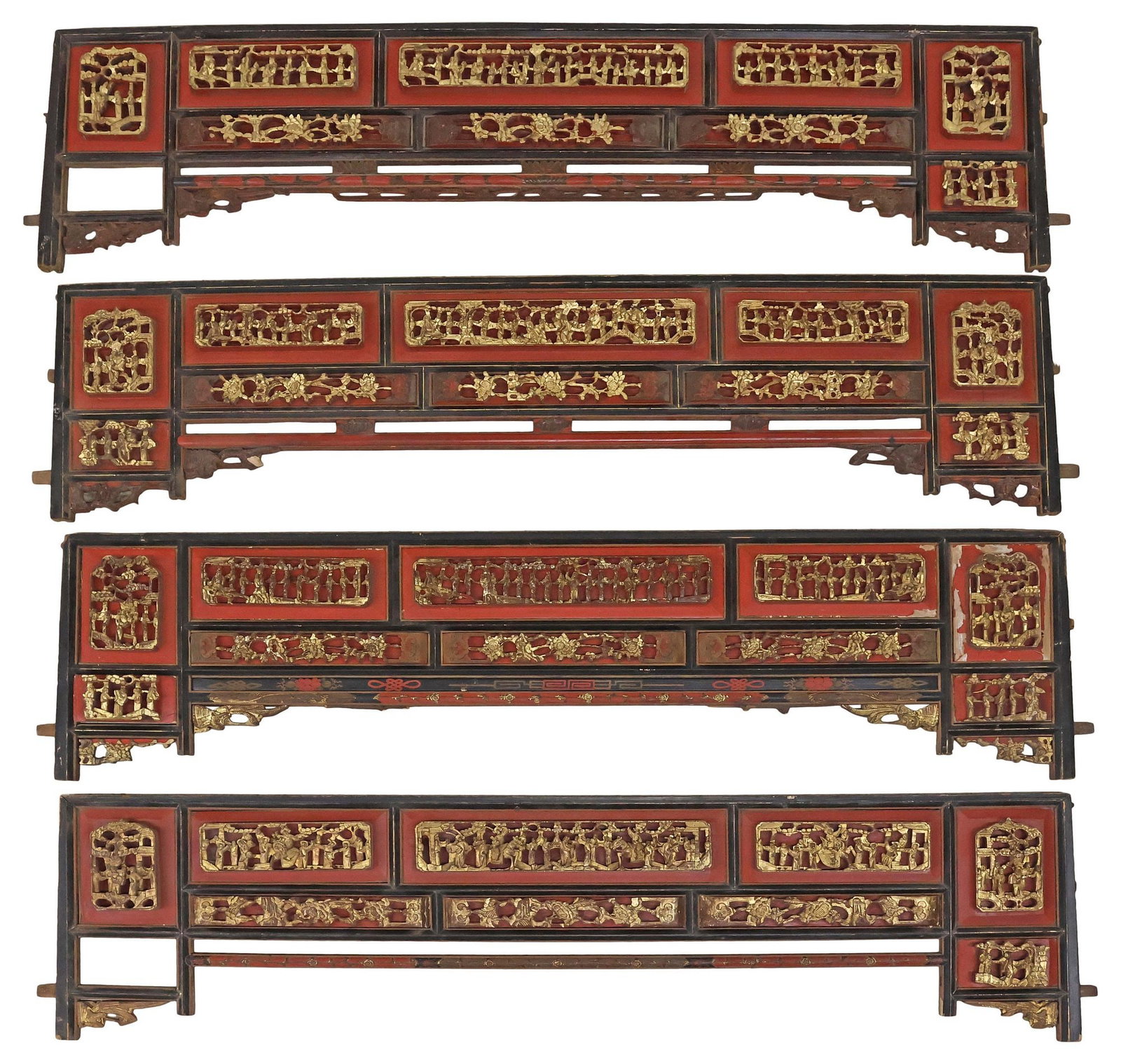 (4) LARGE CHINESE CARVED GILTWOOD & LACQUER ARCHITECTURAL ELEMENTS, 82.5"L (1 of 5)