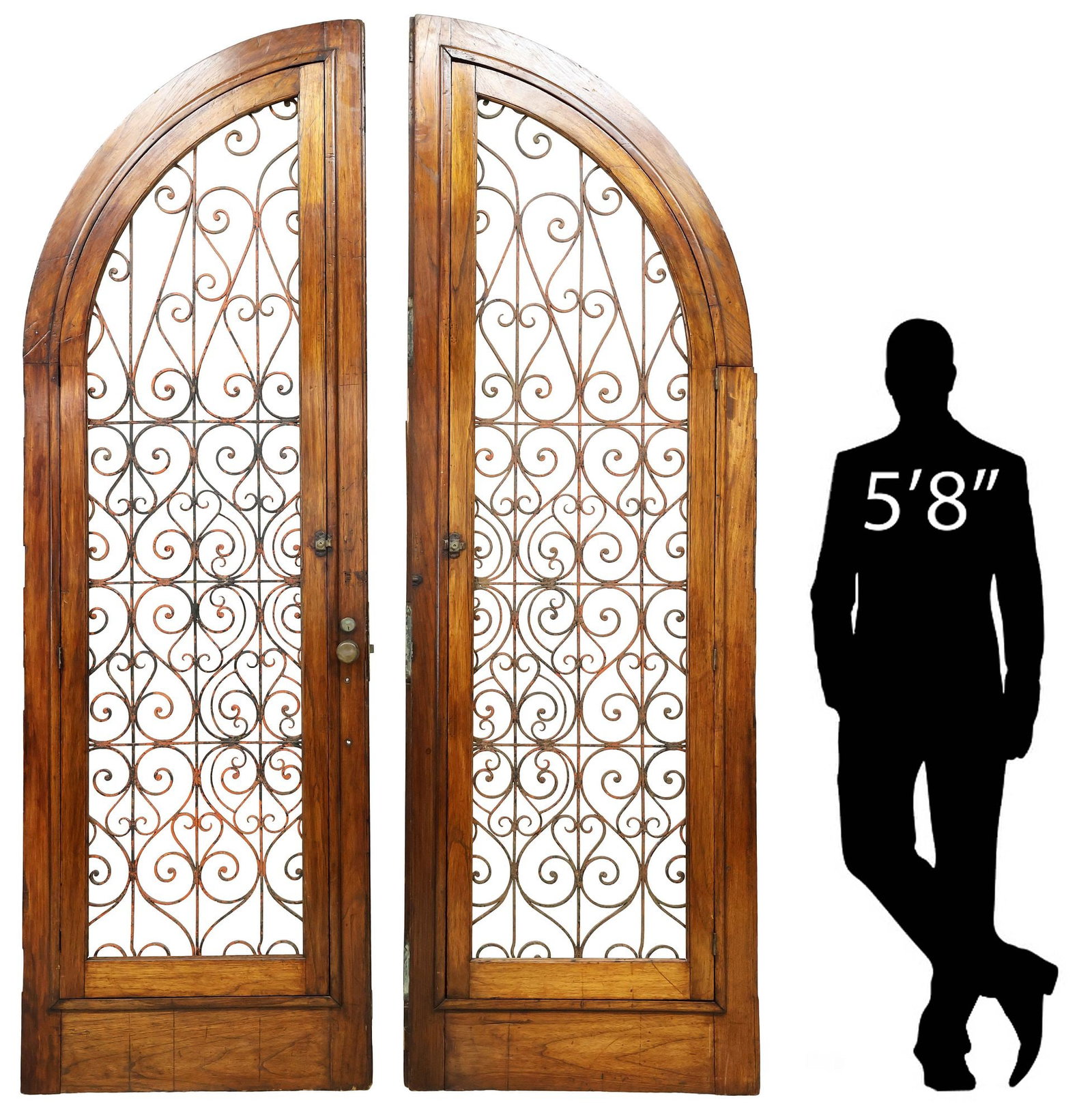 (2) ARCHITECTURAL WROUGHT IRON & WOOD ARCHED DOORS, 104.5"H (1 of 4)