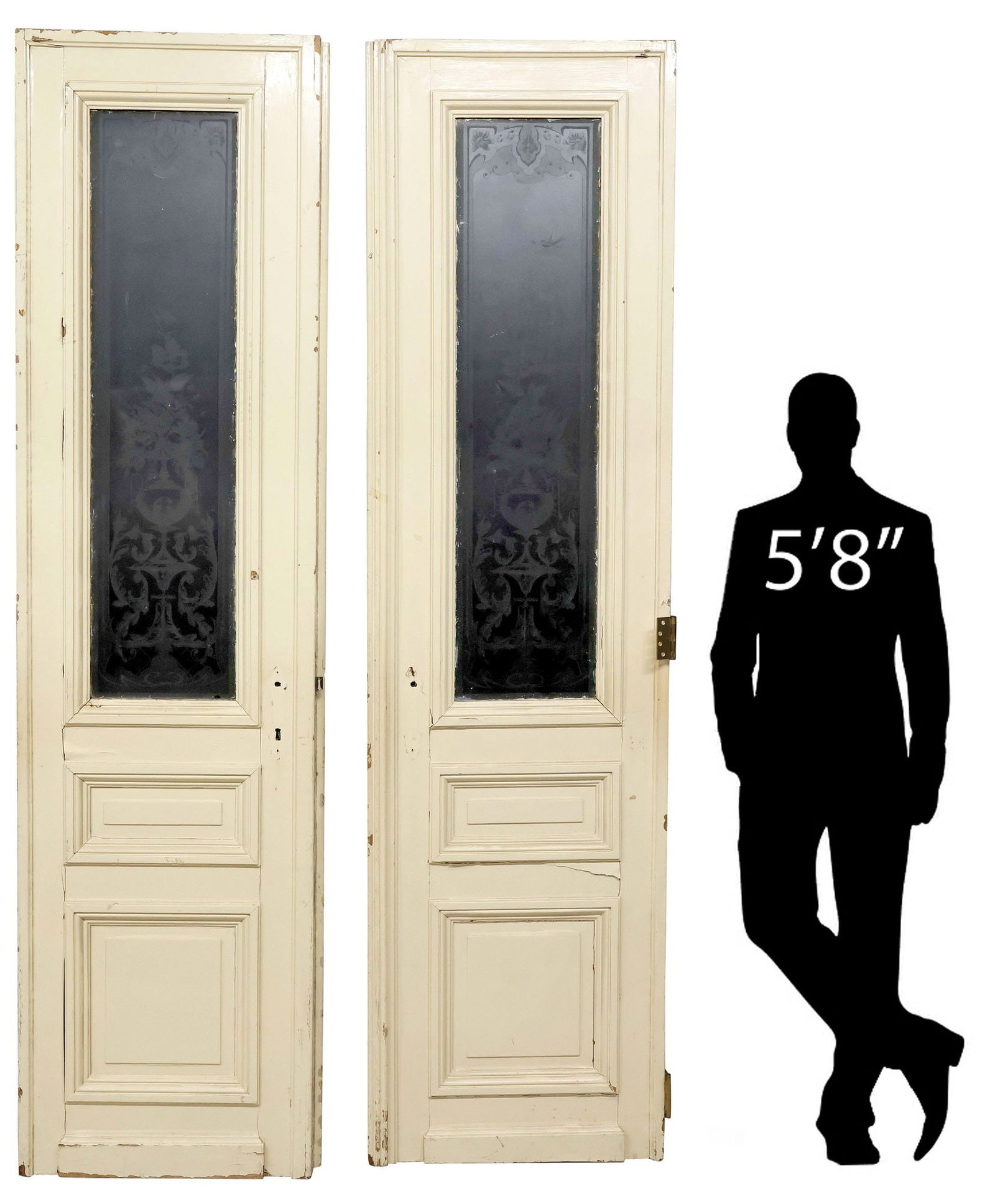 (2) LARGE ARCHITECTURAL PAINTED & FOLIATE ETCHED GLAZED DOORS, 108"H (1 of 4)