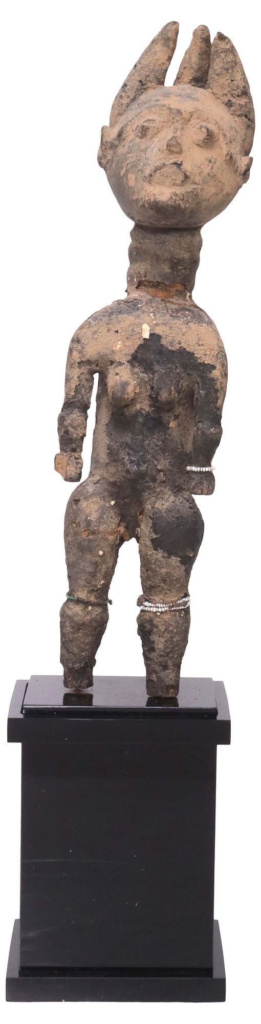 SCARCE WEST AFRICAN CARVED WOOD FEMALE FIGURE ON STAND, AKAN PEOPLES, GHANA (1 of 5)