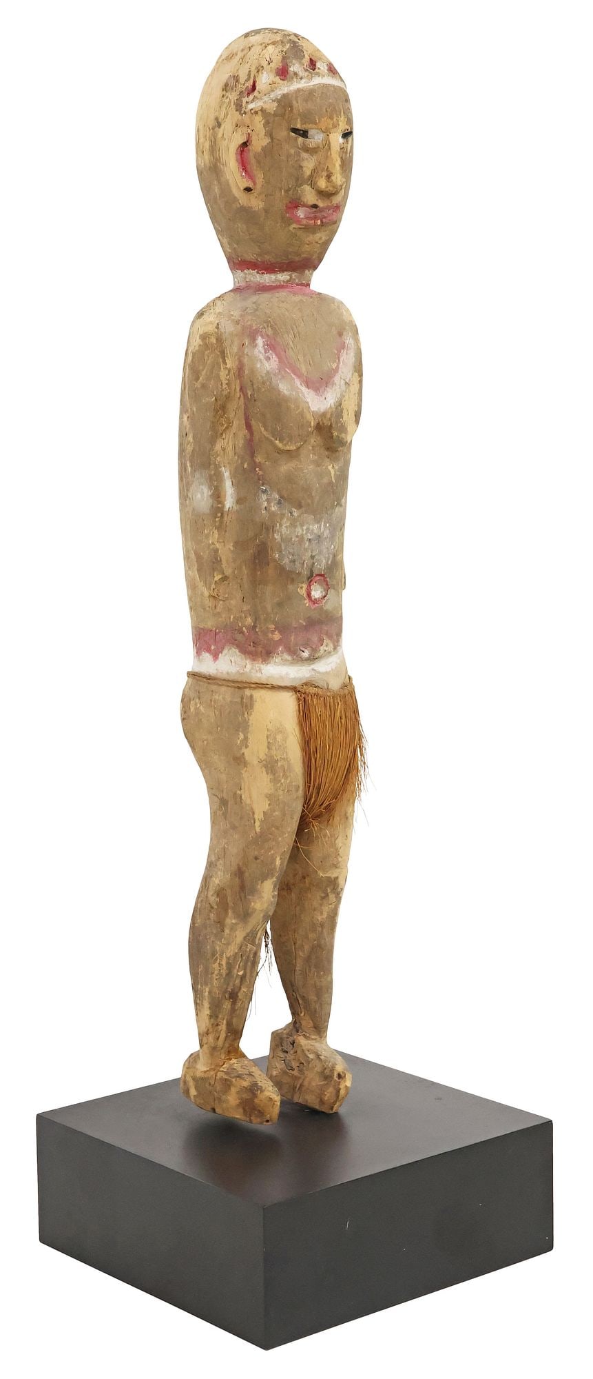 WEST AFRICAN CARVED & PAINTED WOOD FIGURE ON STAND, 36.5"H (1 of 4)