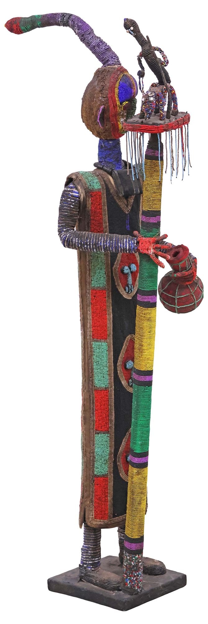 LARGE WEST AFRICAN YORUBA BEADED FIGURE, NIGERIA, 49.5"H (1 of 5)