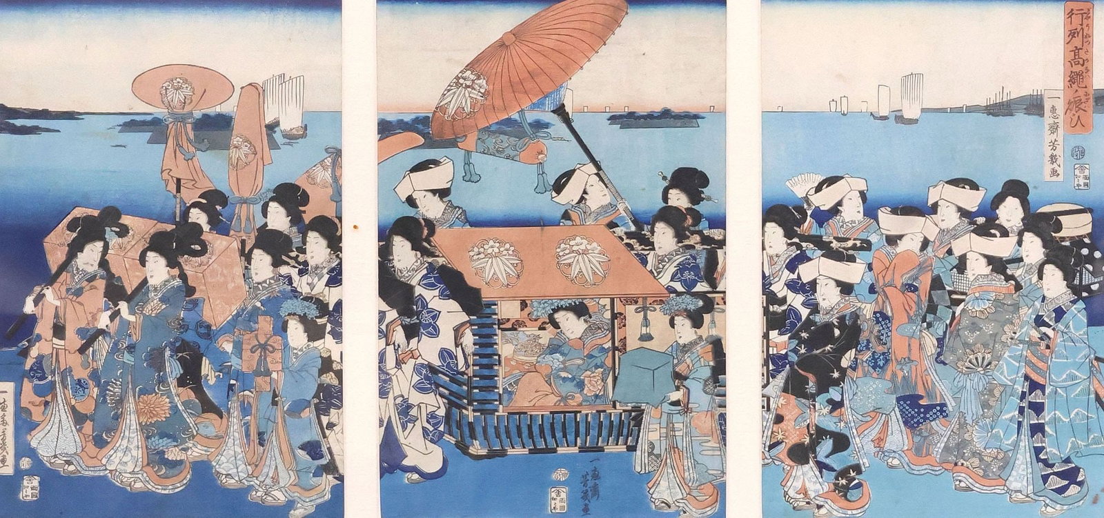 UTAGAWA YOSHIIKU (1833-1904) MEIJI-ERA JAPANESE WOODBLOCK TRIPTYCH (1 of 6)