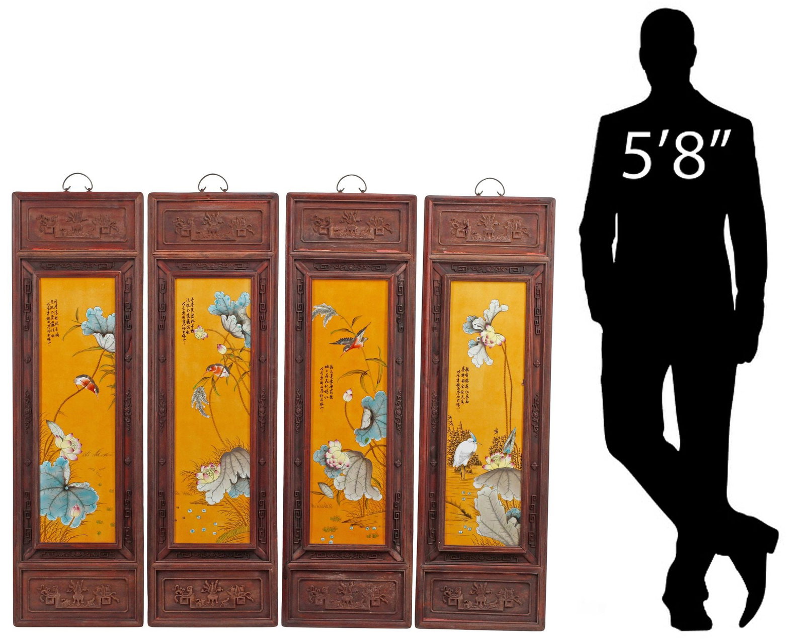 (4) CHINESE FRAMED PORCELAIN WALL PLAQUES, 47.5"H (1 of 6)