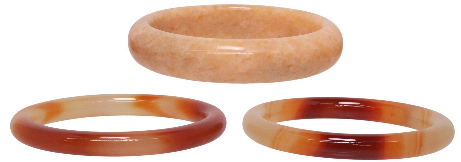 (3) CHINESE RED & ORANGE HARDSTONE BANGLE BRACELETS (1 of 3)