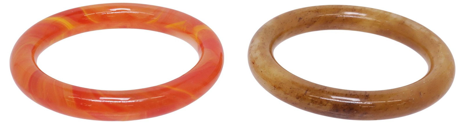 (2) CHINESE RED & RUSSET HARDSTONE BANGLE BRACELETS (1 of 3)