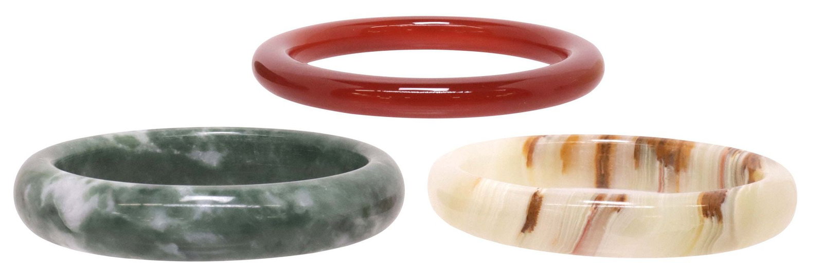 (3) CHINESE ONYX, GREEN & RED HARDSTONE BANGLE BRACELETS (1 of 3)