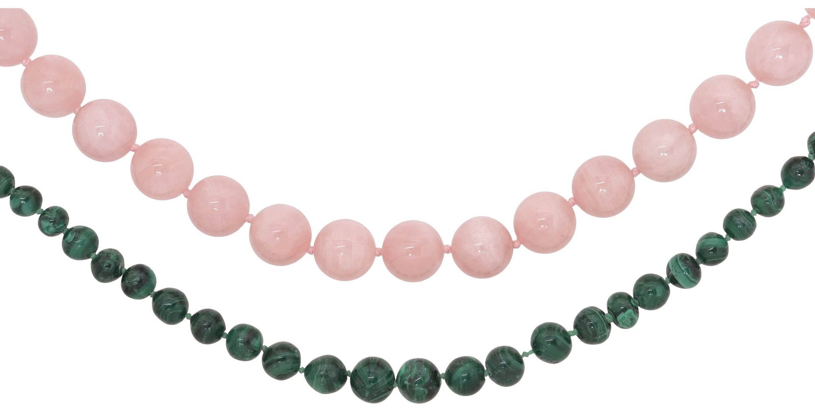 (2) ESTATE ROSE QUARTZ & MALACHITE BEADED NECKLACES (1 of 3)
