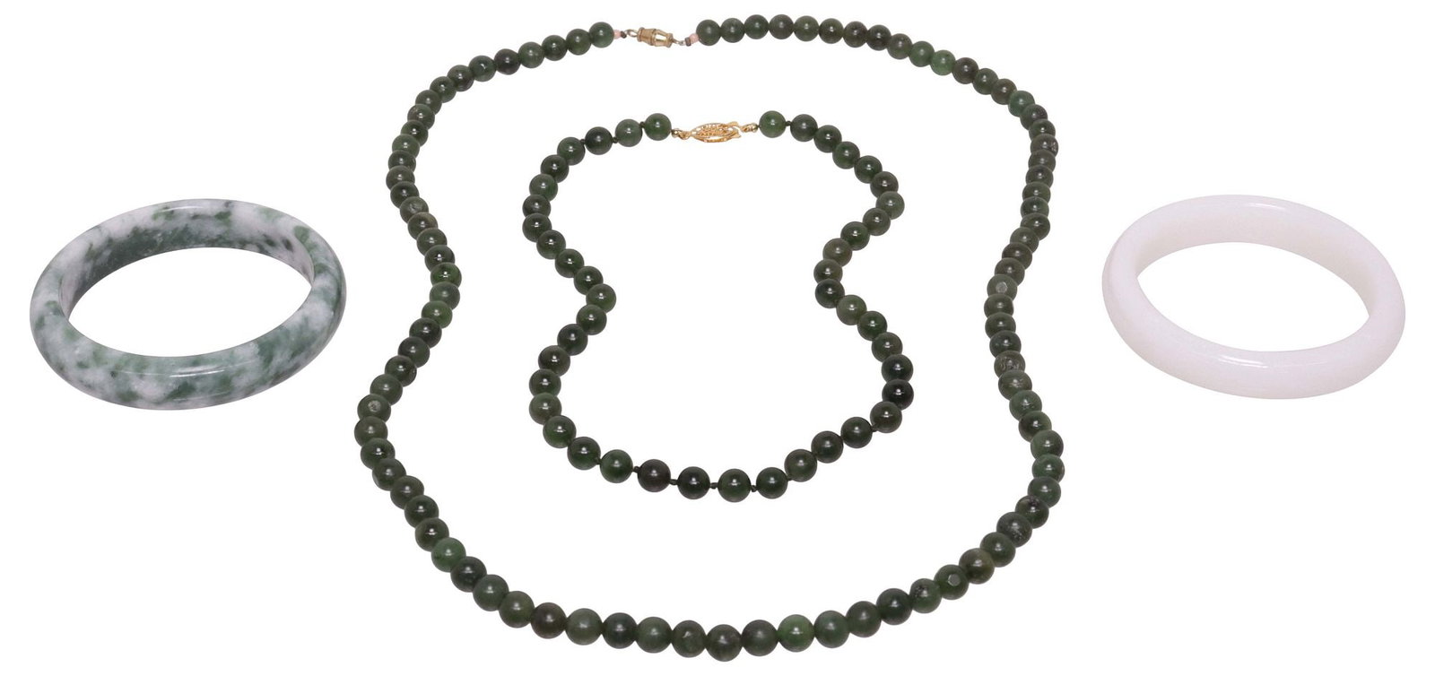 (4) CHINESE HARDSTONE BEADED NECKLACES & BANGLE BRACELETS (1 of 5)