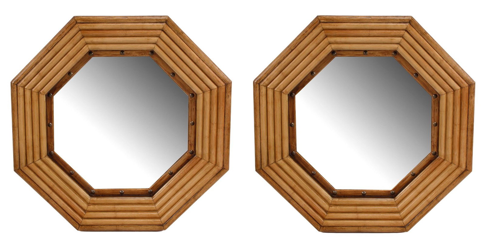 (2) SPLIT BAMBOO-FRAMED BEVELED WALL MIRRORS, 37.5"DIAM (1 of 6)