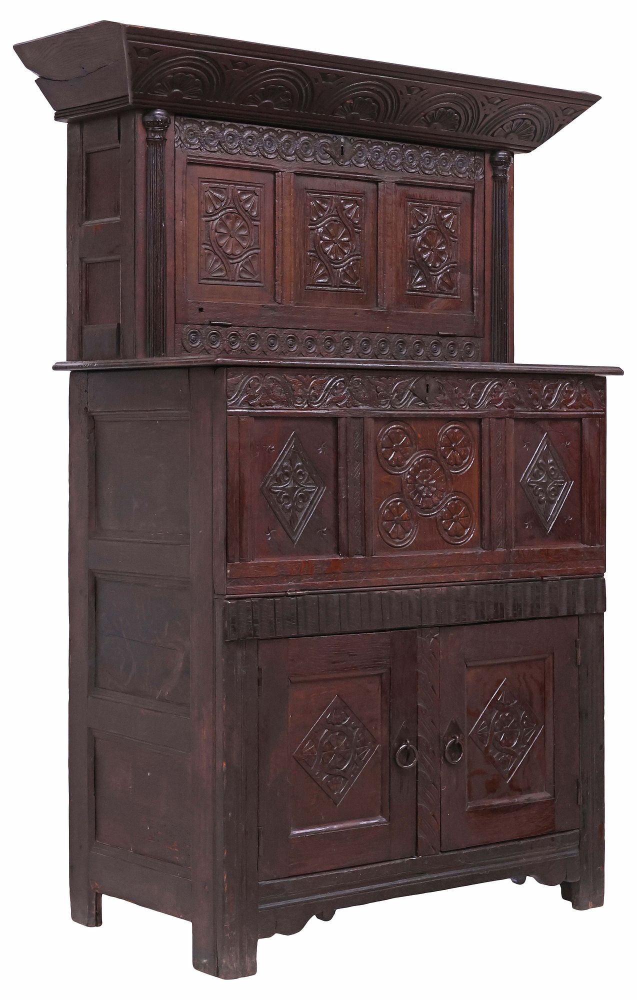 ENGLISH JACOBEAN STYLE CARVED OAK COURT CUPBOARD, 17TH/ 18TH C. (1 of 5)