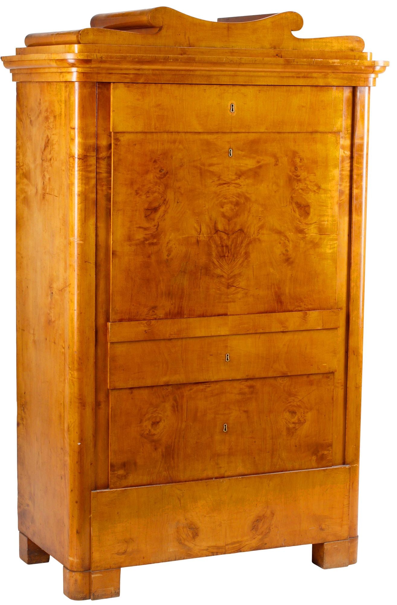 BIEDERMEIER BURLWOOD SINGLE-DOOR ARMOIRE CABINET (1 of 8)