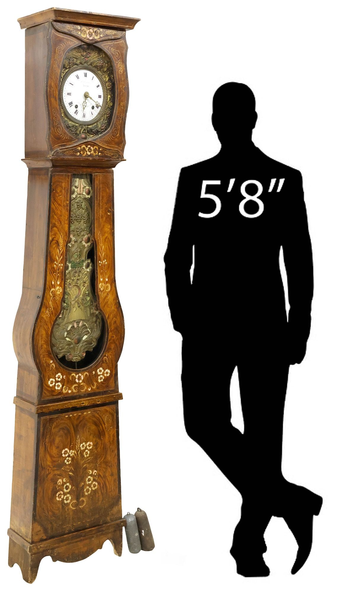 FRENCH ADOLPHE LUCAS PAINTED WALNUT MORBIER LONGCASE CLOCK (1 of 8)