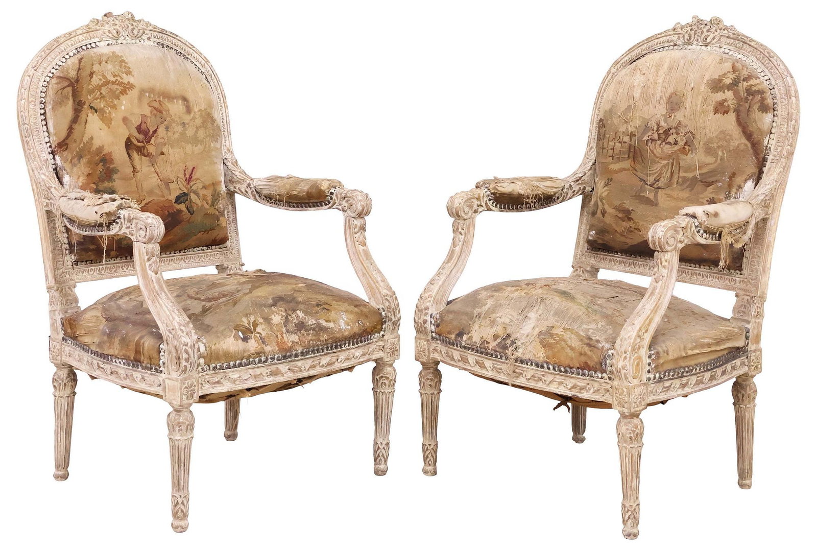 (2) FRENCH LOUIS XVI STYLE TAPESTRY UPHOLSTERED ARMCHAIRS / FAUTEUILS (1 of 5)