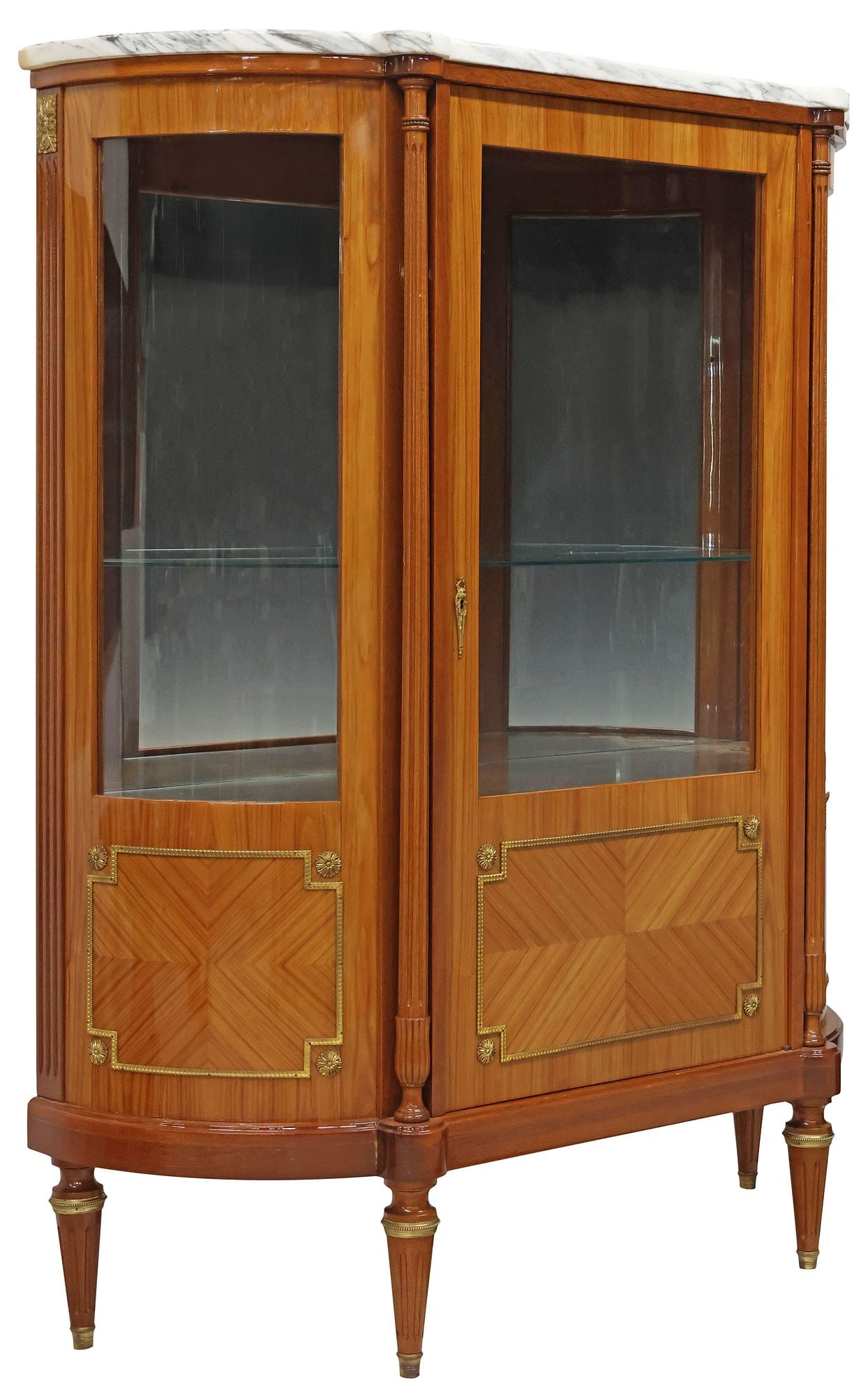 FRENCH LOUIS XVI STYLE DEMILUNE MARBLE-TOP DISPLAY CABINET / VITRINE (1 of 5)