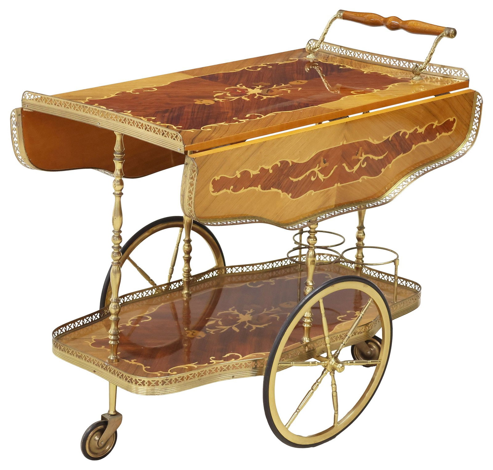 ITALIAN MATCHED-VENEER FLORAL MARQUETRY DROP-LEAF SERVICE TROLLEY (1 of 6)
