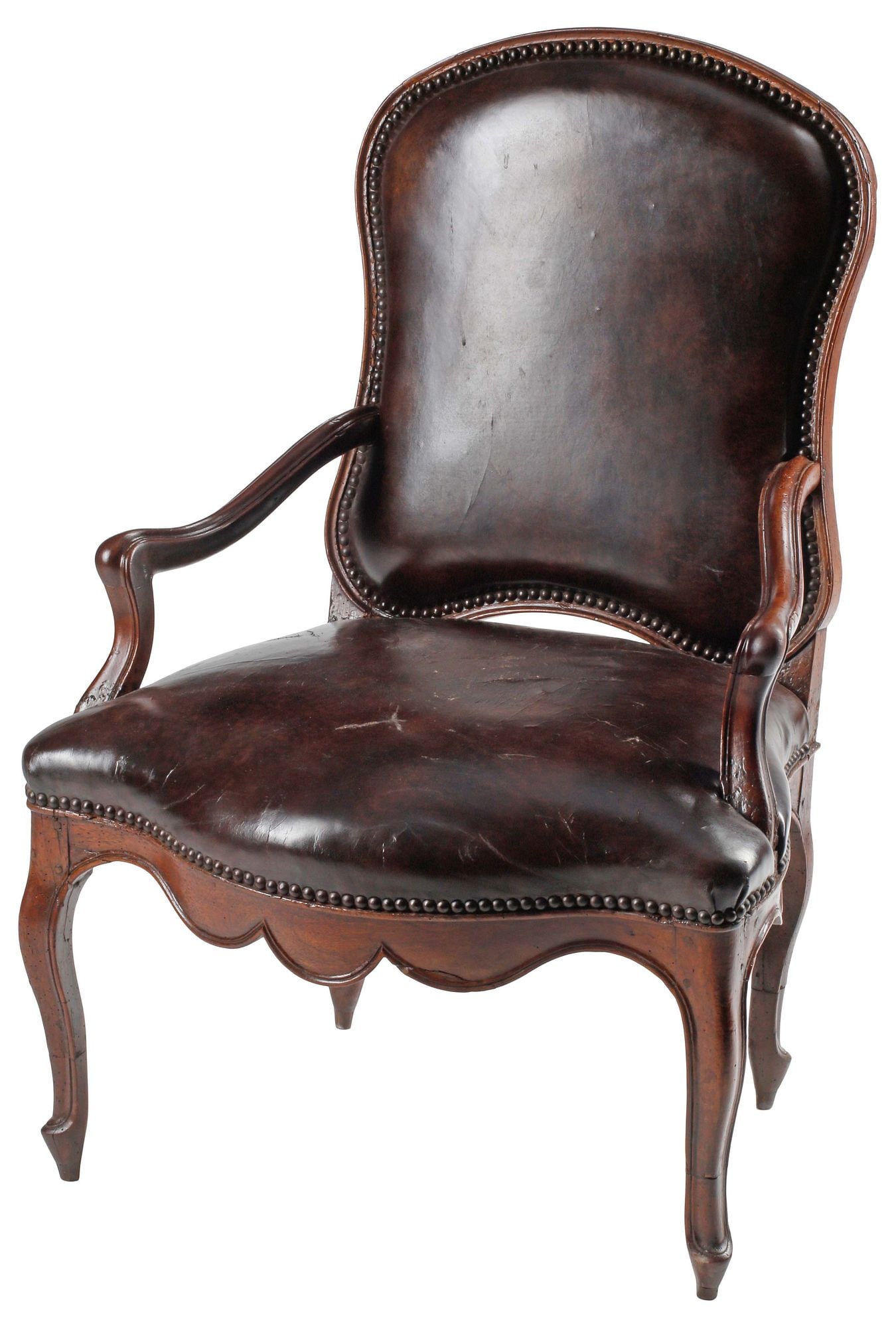 ITALIAN ROCOCO STYLE BROWN LEATHER-UPHOLSTERED ARMCHAIR (1 of 5)