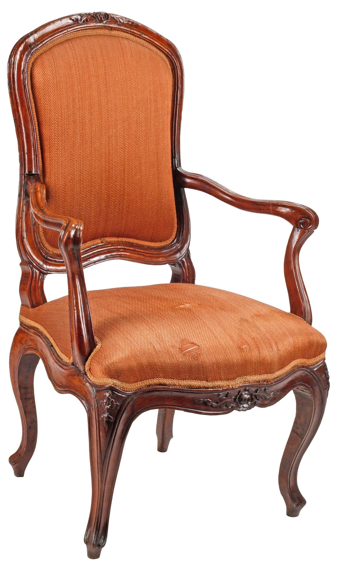 ITALIAN LOUIS XV STYLE CARVED WALNUT ARMCHAIR, 18TH C. (1 of 5)