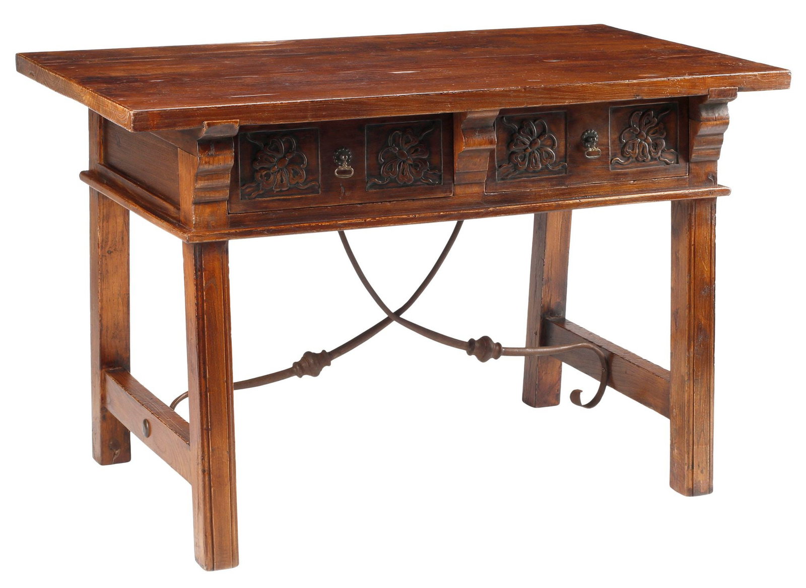 BAROQUE STYLE CARVED WOOD 2-DRAWER TRESTLE TABLE (1 of 5)