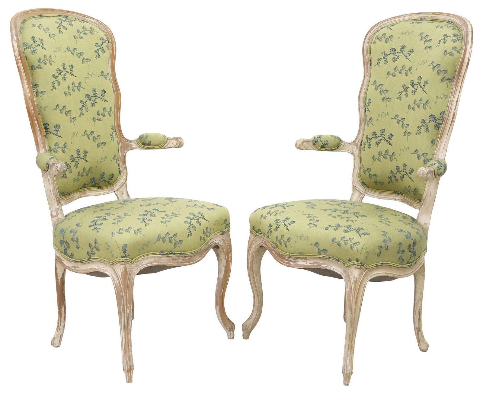 (2) FRENCH LOUIS XV PAINTED & UPHOLSTERED GAME CHAIRS, 18TH/19TH C. (1 of 3)