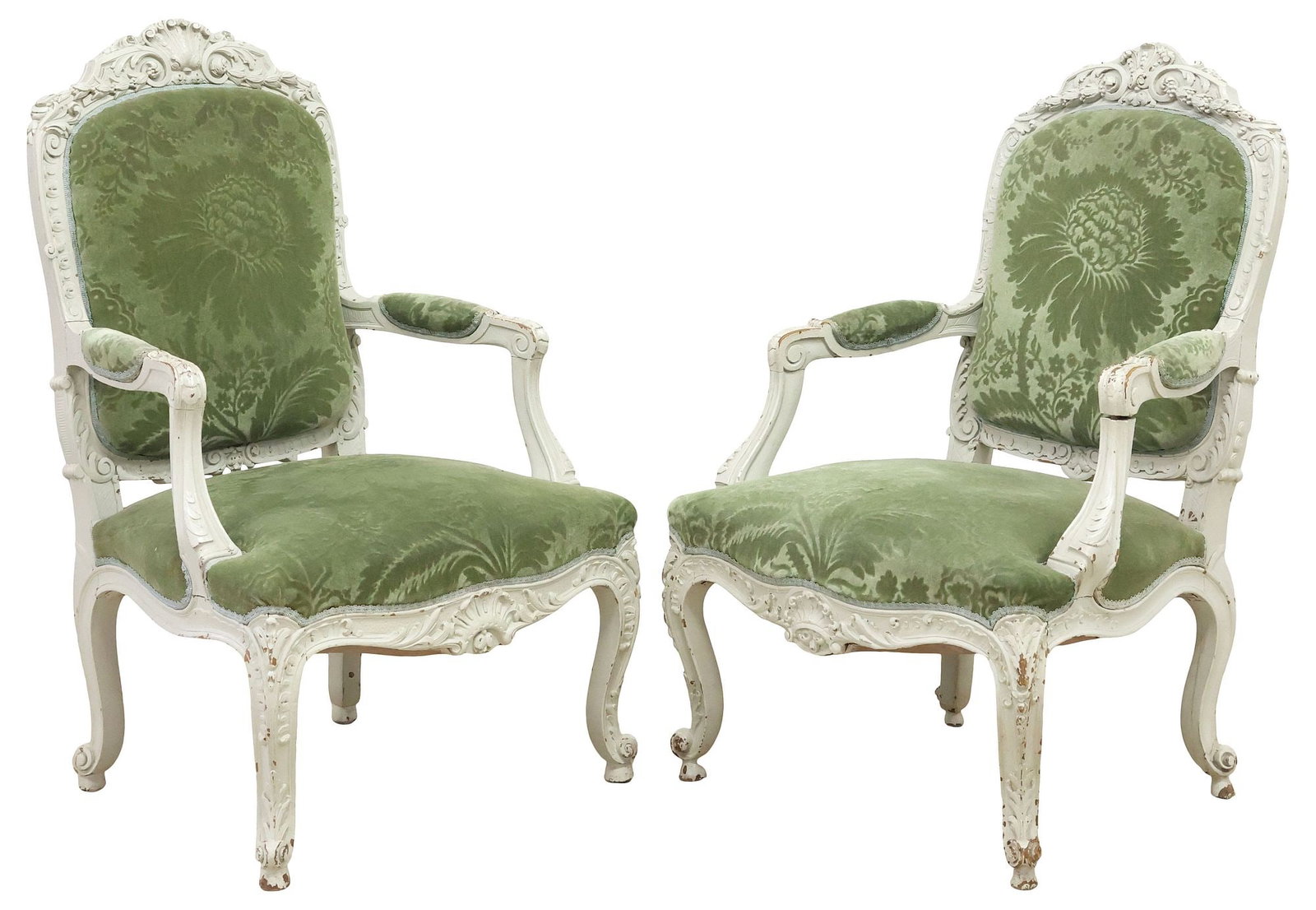 (2) FRENCH LOUIS XV STYLE PAINTED & UPHOLSTERED ARMCHAIRS / FAUTEUILS (1 of 3)