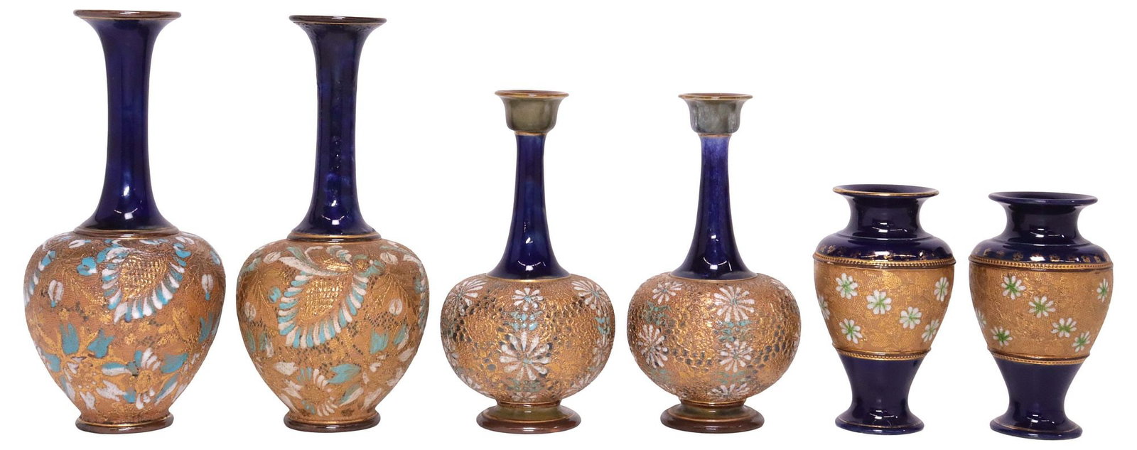 (6) ENGLISH ROYAL DOULTON SLATERS PATENT GILDED LACE COBALT VASES (1 of 9)