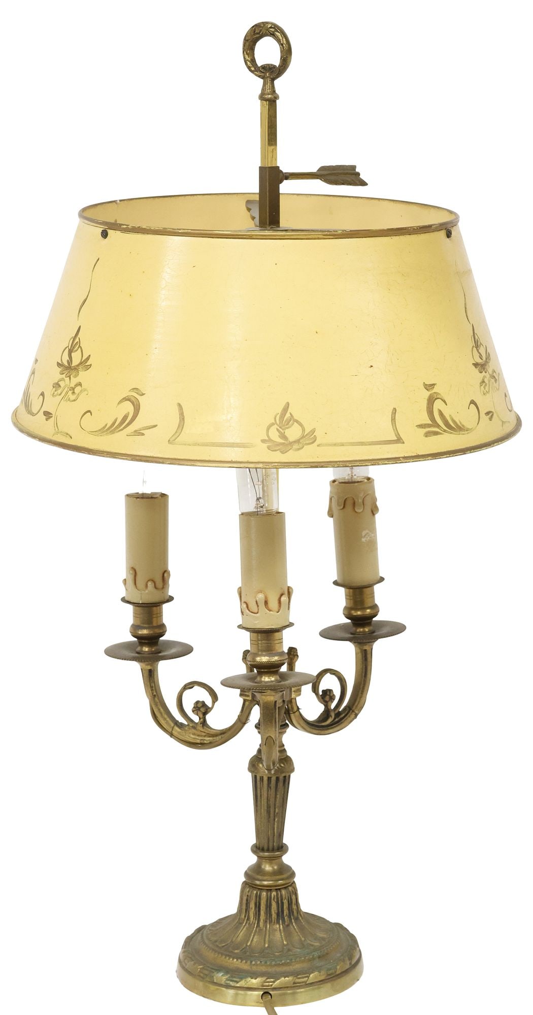 FRENCH BRONZE CANDELABRA-FORM 3-LT TABLE LAMP WITH TOLE SHADE (1 of 4)