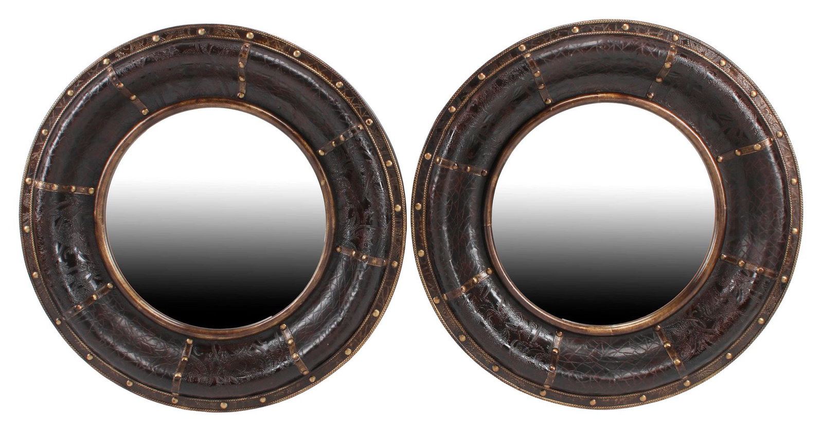 (2) LARGE EMBOSSED LEATHER ROUND MIRRORS, 40"DIAM (1 of 6)