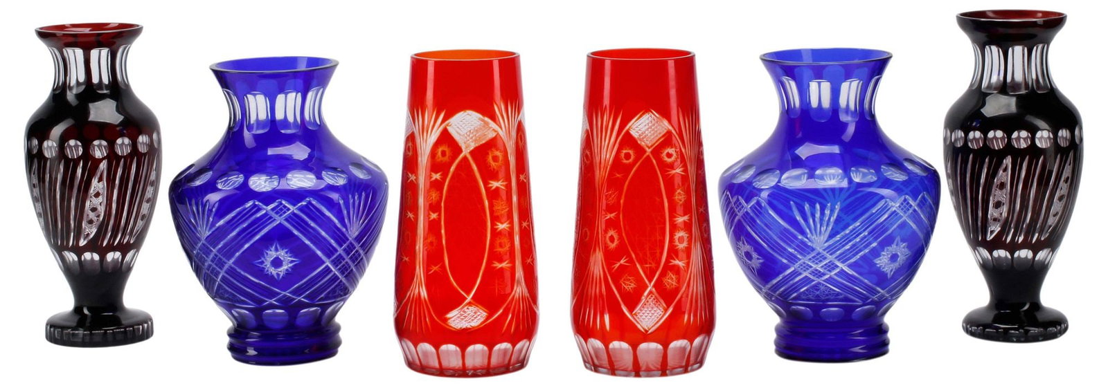 (6) BOHEMIAN STYLE COLOR CUT-TO-CLEAR CRYSTAL VASES (1 of 4)
