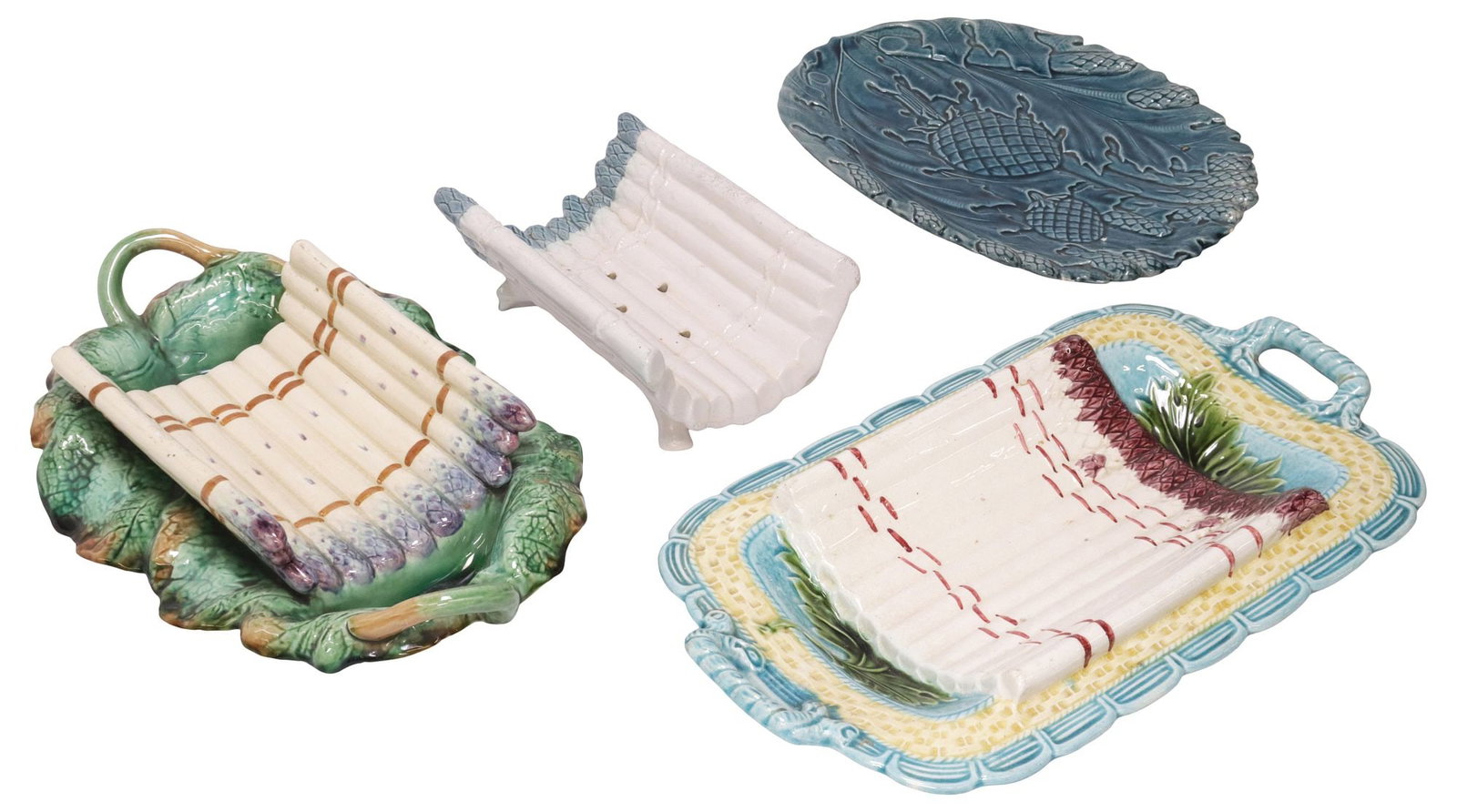 (3) FRENCH MAJOLICA ASPARAGUS SERVING PLATTERS WITH CRADLES (1 of 8)