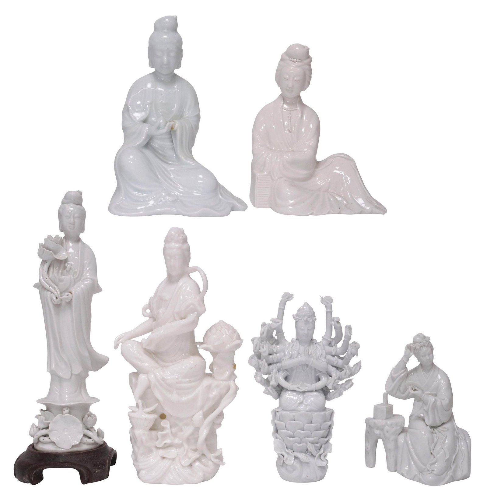 (6) CHINESE 'BLANC DE CHINE' PORCELAIN CABINET FIGURES, GUANYIN & MAIDENS (1 of 13)